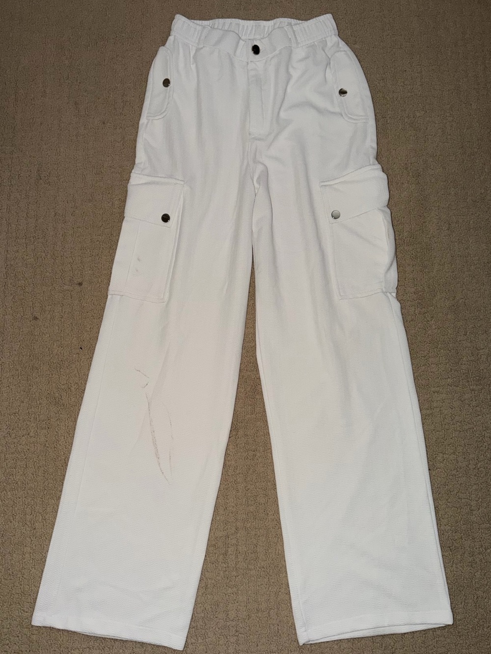 White Cargo Pants with Elastic Waist